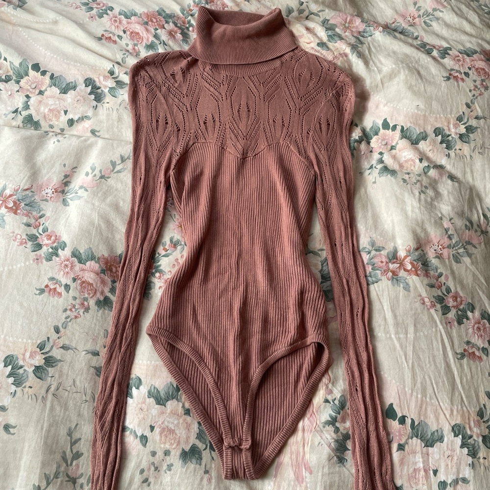 Free People Mauve Turtleneck Bodysuit